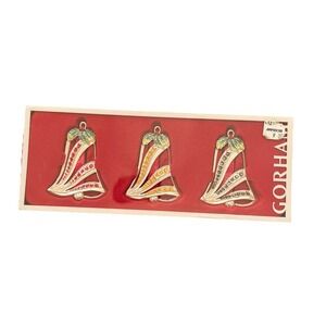 Gorham Silver Bells Red Blue Yellow‎ Christmas Ornaments -All three